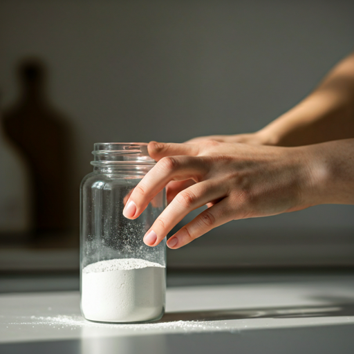 Hand reaching into open powder jar
