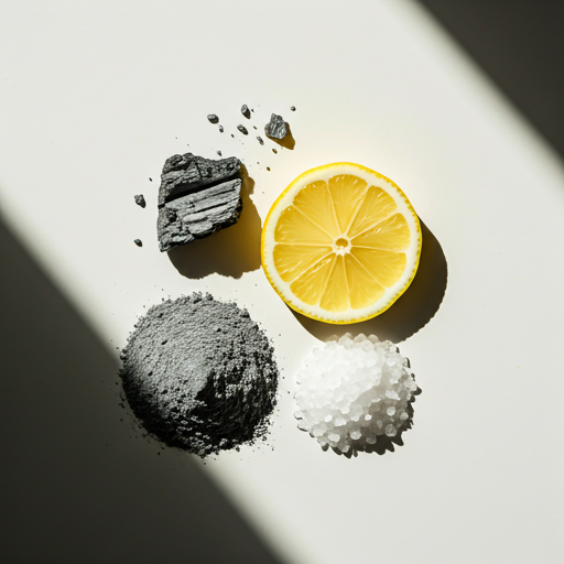 Raw ingredients salt charcoal slice lemon