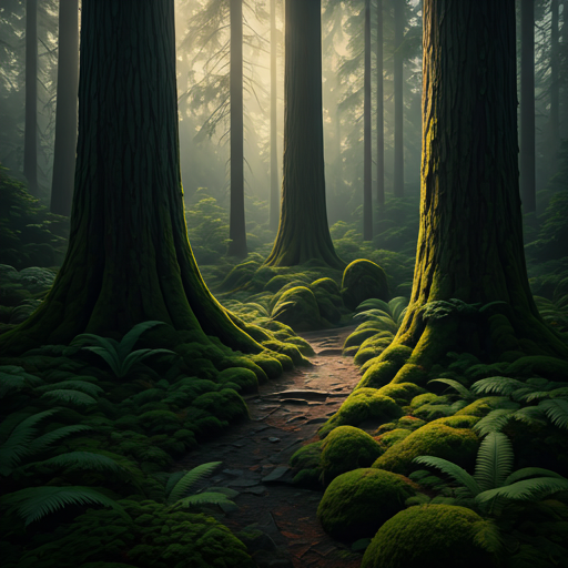 Mossy pristine ancient forest floor